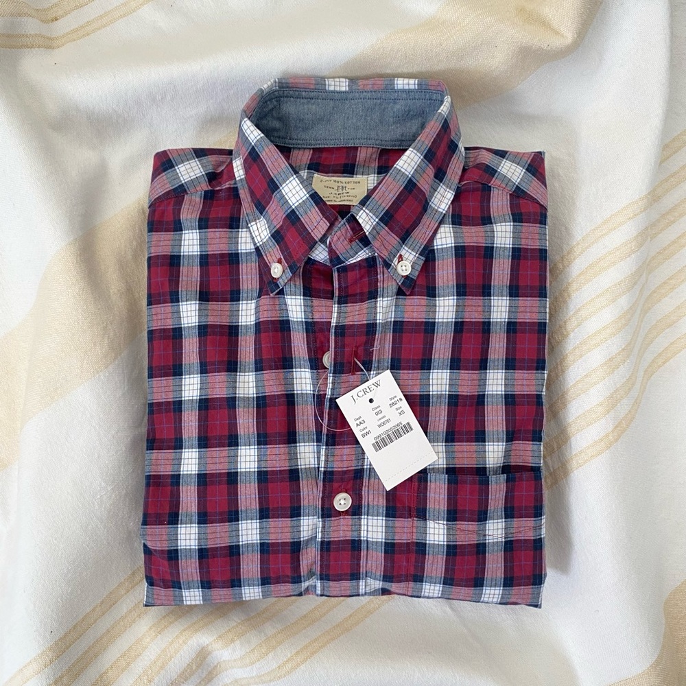 J.Crew NWT Berry Wine🍷Secret Wash Crocket Tartan Button-Down Shirt SZ XS